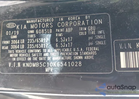 2019 Kia Sedona Lx из США, поврежденный, VIN KNDMB5C10K6541028